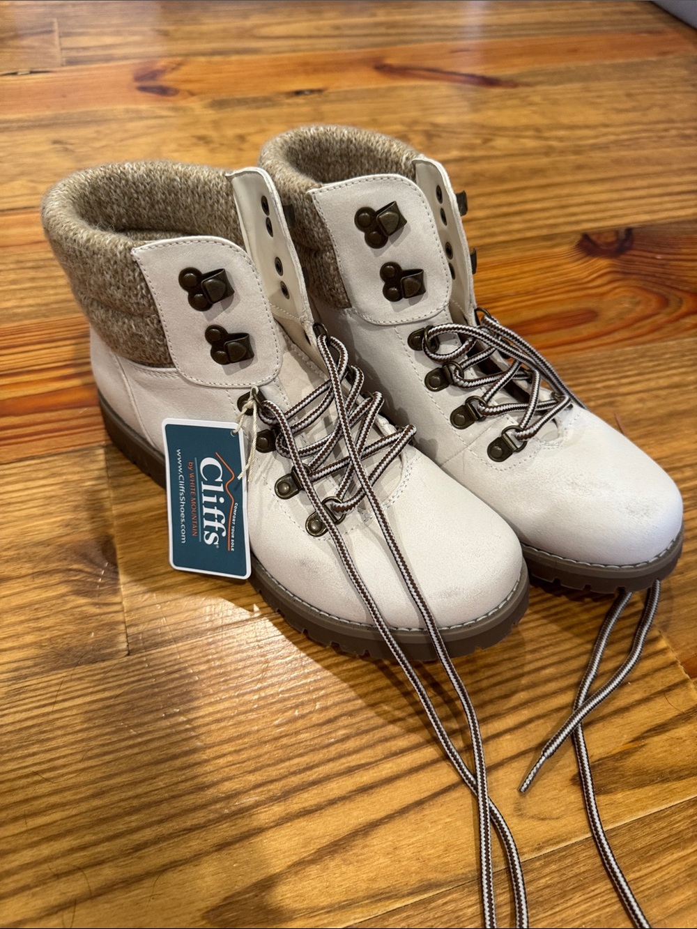 Ivory Lace-Up Winter Boot with Knit Cuff
